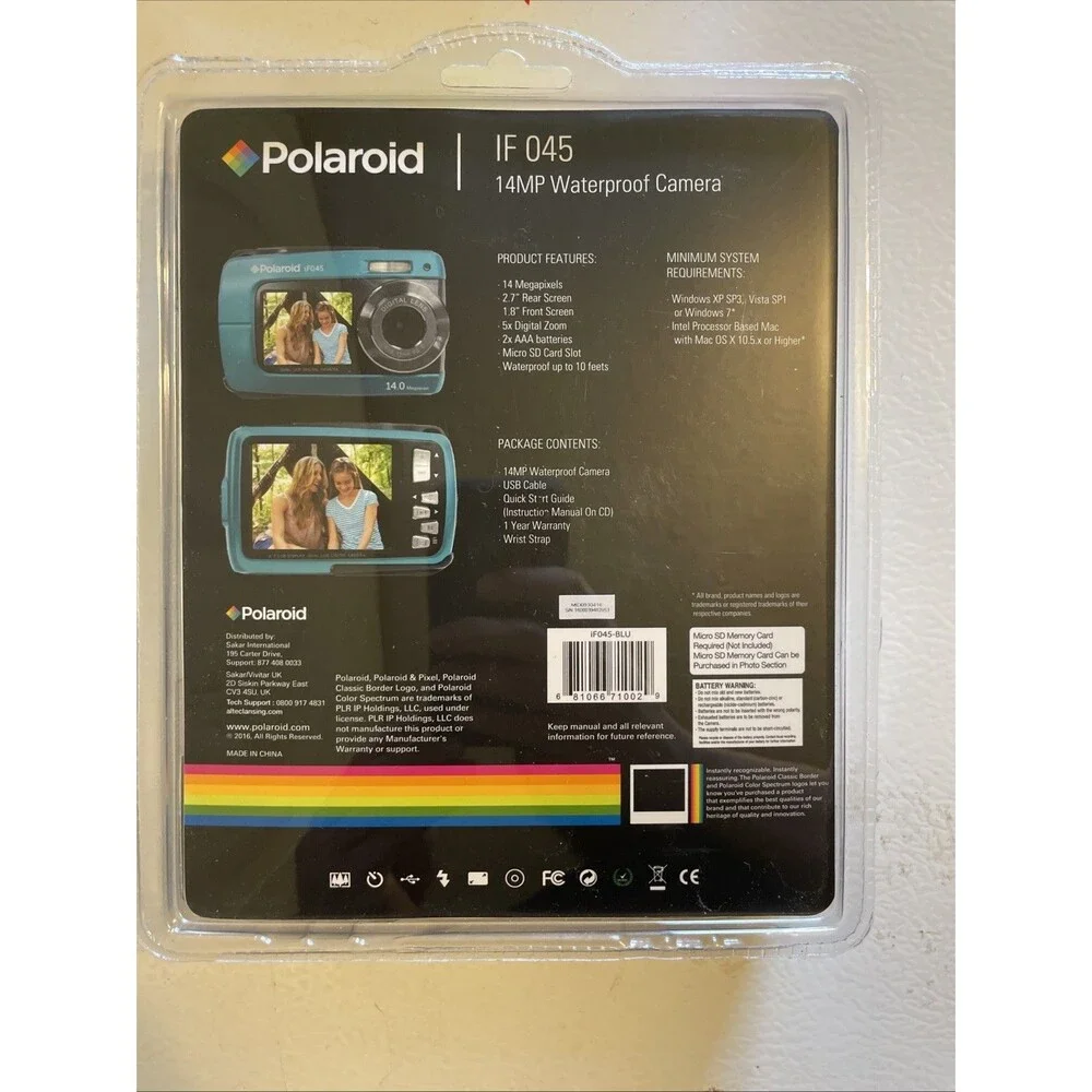 Polaroid iF045 14MP Blue Waterproof Digital Camera ~ 2016 New Old Stock